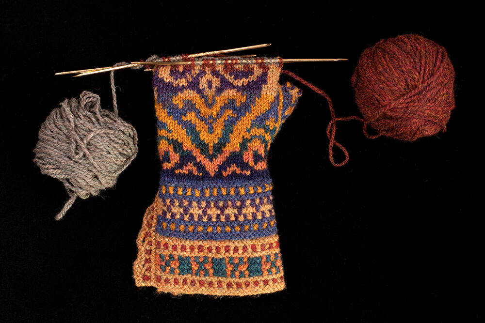 Henry VIII Hat Set patterncard kit design by Alice Starmore in Hebridean 2 Ply yarn