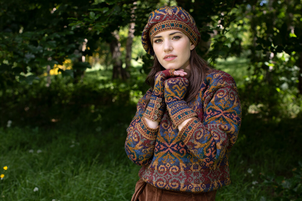 Henry VIII Hat Set patterncard kit design by Alice Starmore in Hebridean 2 Ply yarn