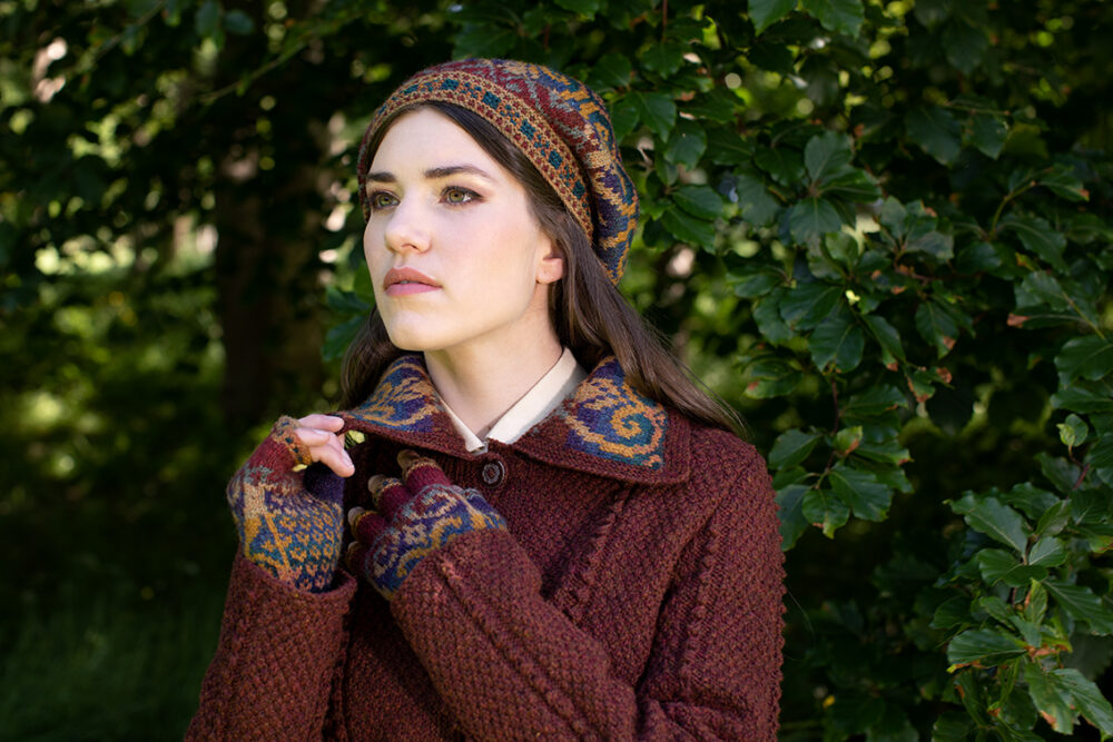 Henry VIII Hat Set patterncard kit design by Alice Starmore in Hebridean 2 Ply yarn