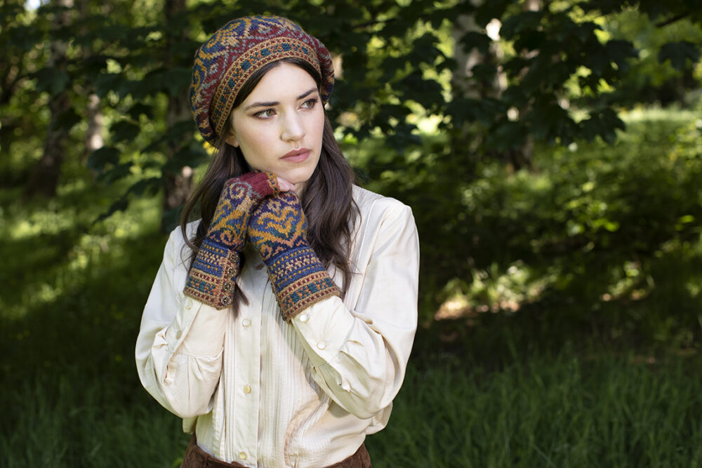 Henry VIII Hat Set patterncard kit design by Alice Starmore in Hebridean 2 Ply yarn