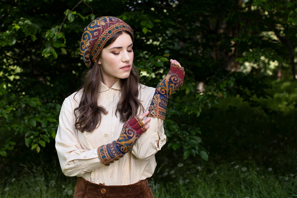 Henry VIII Hat Set patterncard kit design by Alice Starmore in Hebridean 2 Ply yarn