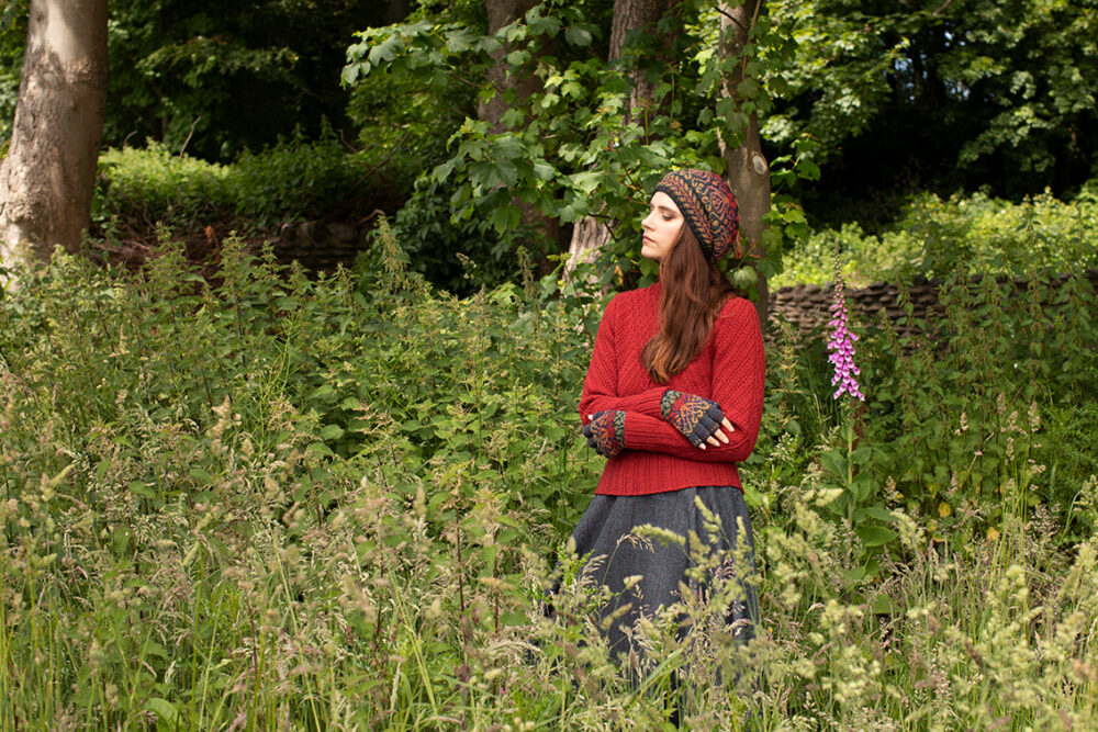 Staran and Jacobite Rose Hat Set patterncard kit designs by Alice Starmore in Hebridean 3 Ply yarn