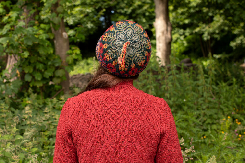 Staran and Jacobite Rose Hat Set patterncard kit designs by Alice Starmore in Hebridean 3 Ply yarn