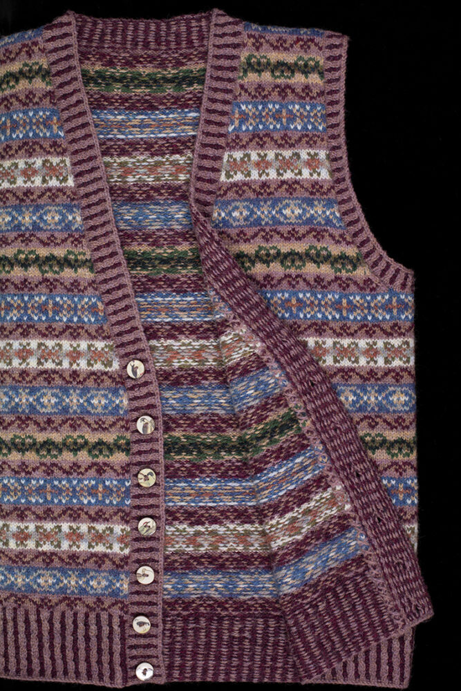 Peigi Vest patterncard kit design by Alice Starmore in Hebridean 2 Ply yarn