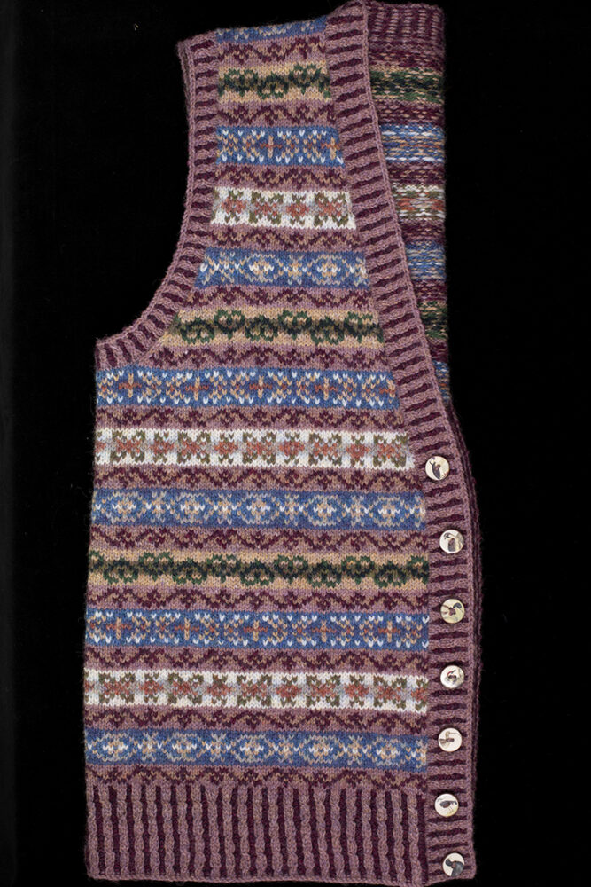 Peigi Vest patterncard kit design by Alice Starmore in Hebridean 2 Ply yarn
