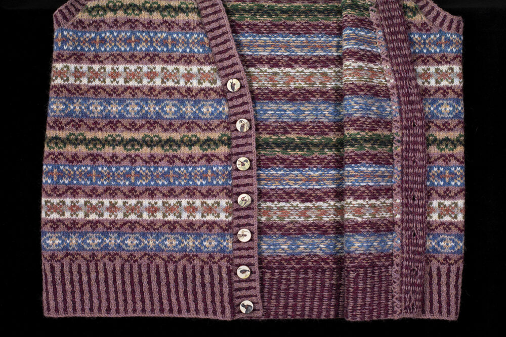 Peigi Vest patterncard kit design by Alice Starmore in Hebridean 2 Ply yarn