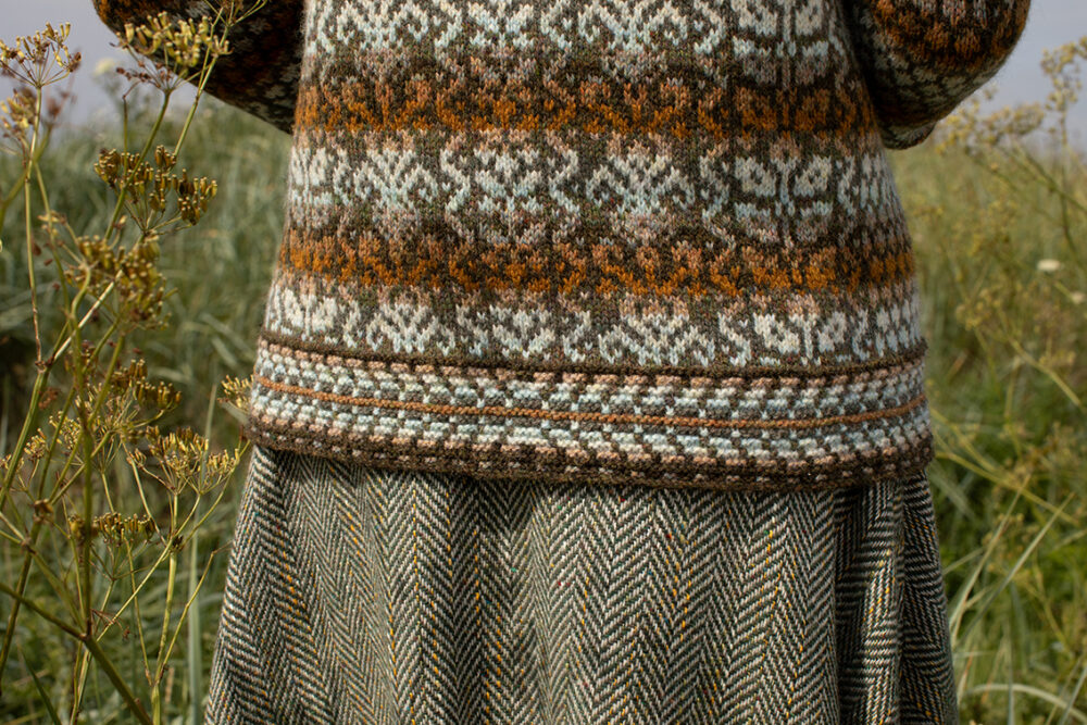 Jacobite Rose patterncard kit design by Alice Starmore in Hebridean 2 Ply yarn