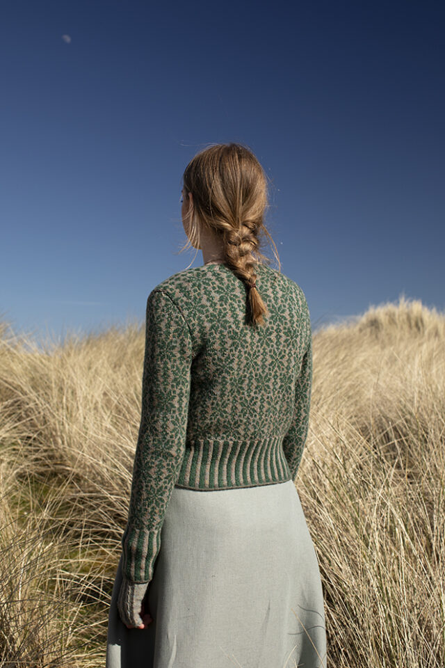 The Polaris Cardigan hand knitwear patterncard kit by Alice Starmore in Hebridean 2 Ply