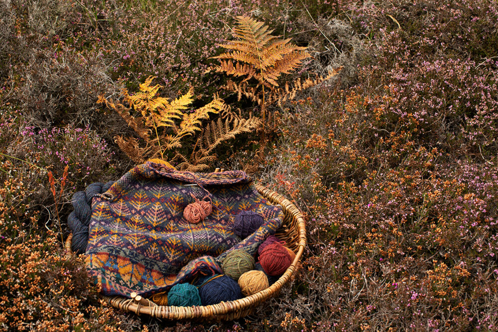 Oregon Autumn patterncard kit design by Alice Starmore in Hebridean 2 Ply yarn