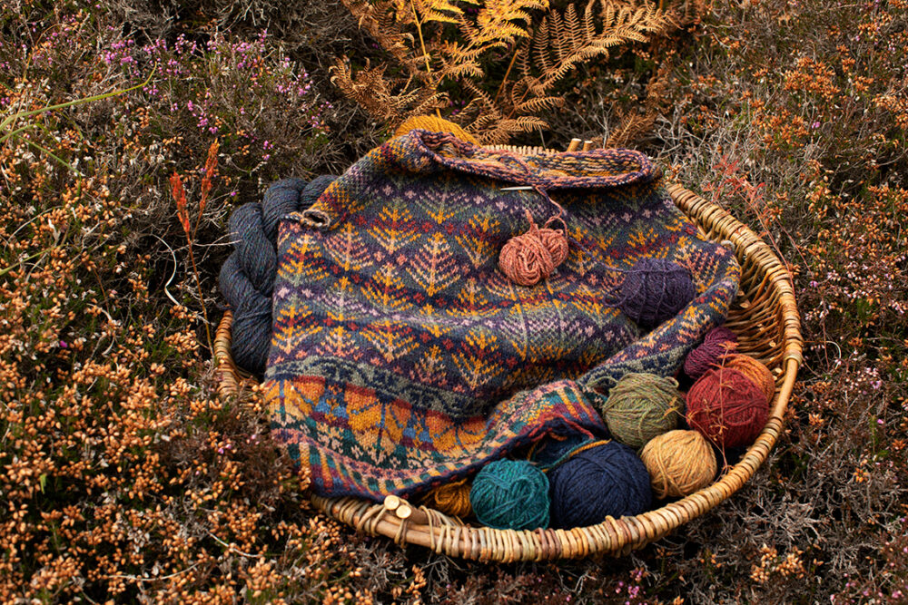 Oregon Autumn patterncard kit design by Alice Starmore in Hebridean 2 Ply yarn