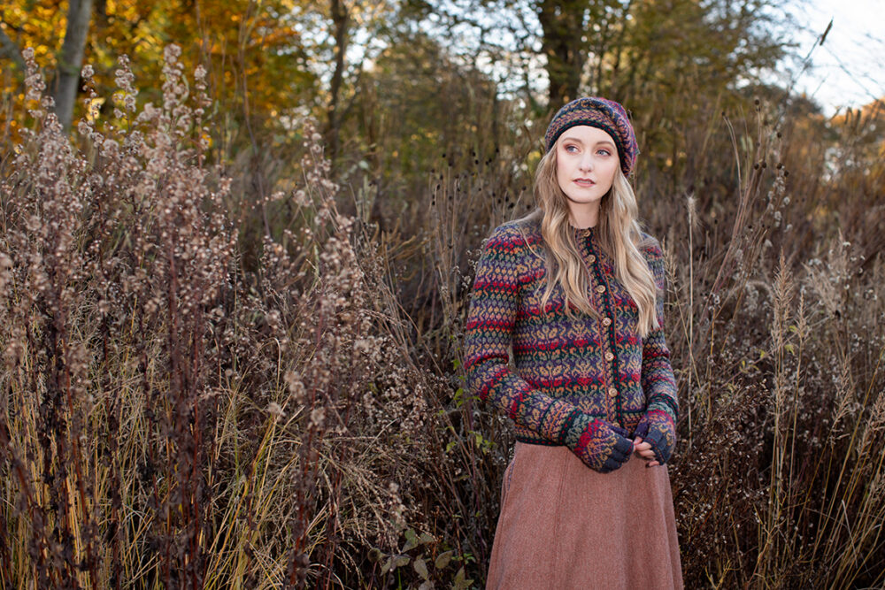 Jacobite Rose patterncard kit design by Alice Starmore in Hebridean 2 Ply yarn