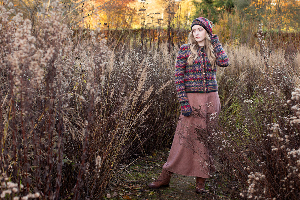 Jacobite Rose patterncard kit design by Alice Starmore in Hebridean 2 Ply yarn