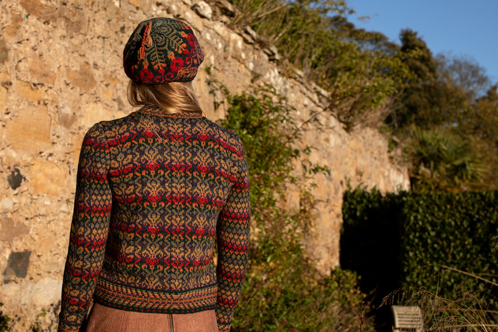Jacobite Rose patterncard kit design by Alice Starmore in Hebridean 2 Ply yarn