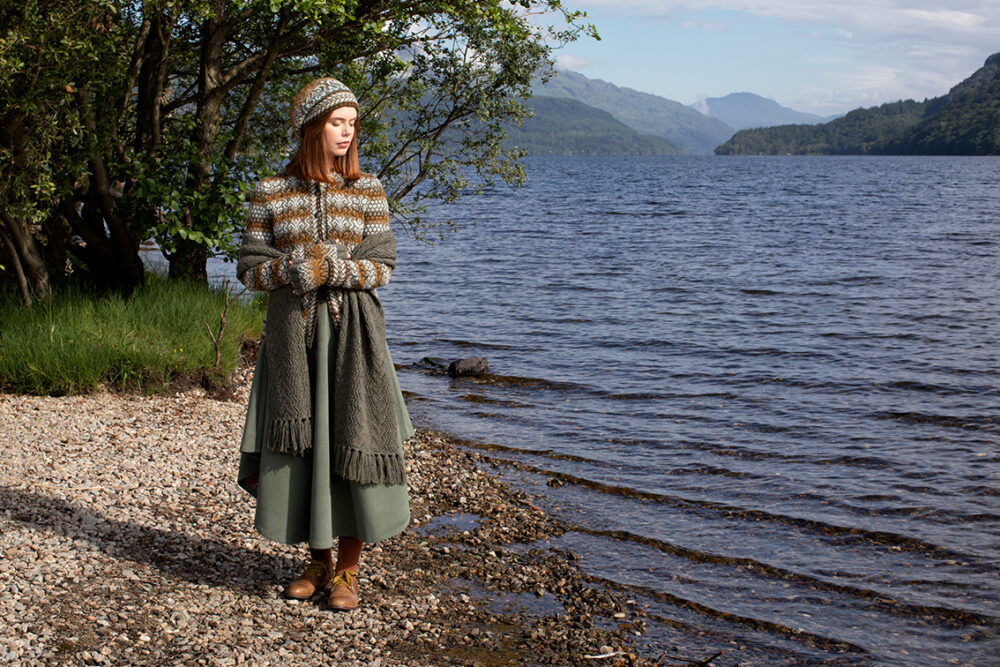 White Jacobite Rose patterncard kit design by Alice Starmore in Hebridean 2 Ply yarn