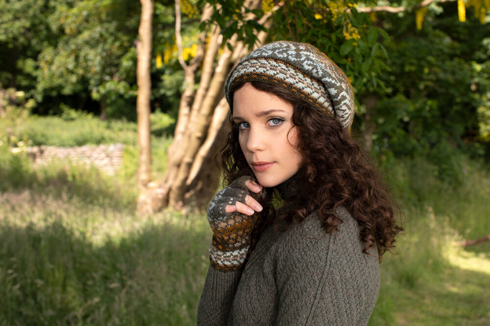 White Jacobite Rose patterncard kit design by Alice Starmore in Hebridean 2 Ply yarn