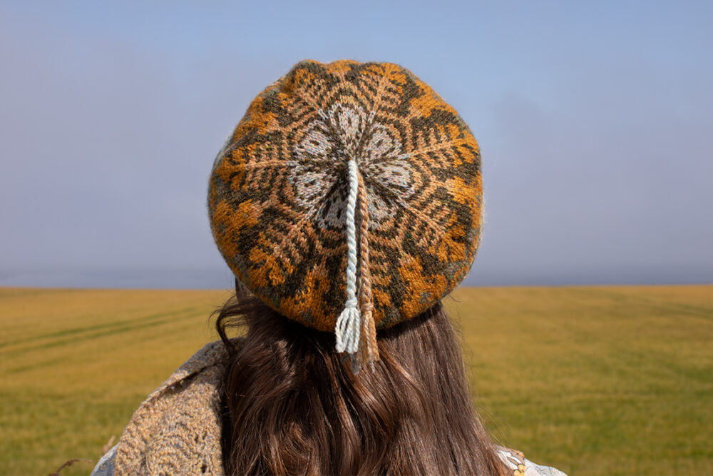 White Jacobite Rose patterncard kit design by Alice Starmore in Hebridean 2 Ply yarn