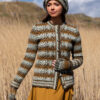 White Jacobite Rose Cardigan and Hat Set patterncard kits by Alice Starmore in Hebridean 2 Ply yarn