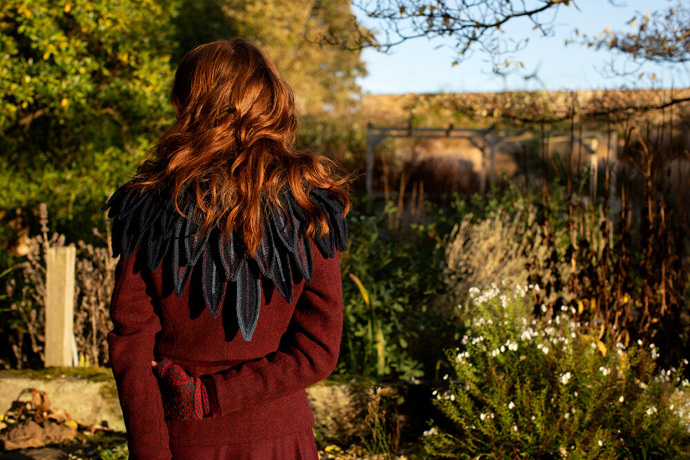 Lapwing Collar patterncard knitwear design by Alice Starmore in pure wool Hebridean 2 Ply hand knitting yarn