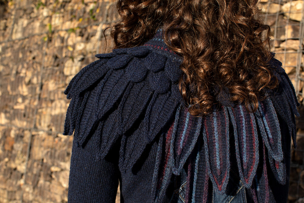 Lapwing Collar patterncard knitwear design by Alice Starmore in pure wool Hebridean 2 Ply hand knitting yarn