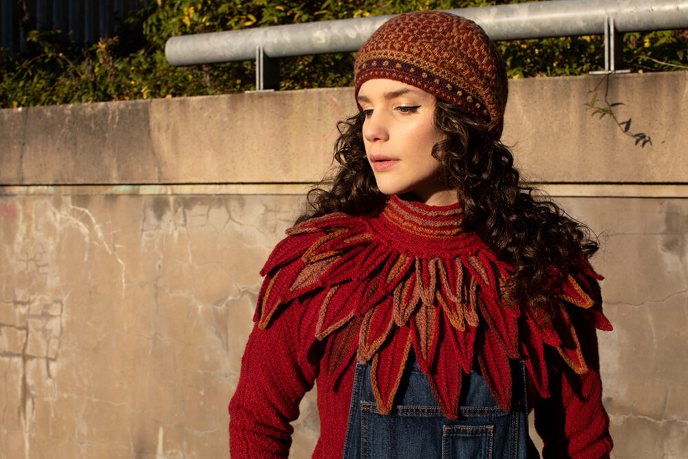 Ruffled Raven Collar patterncard kit design by Alice Starmore in Hebridean 2 Ply yarn