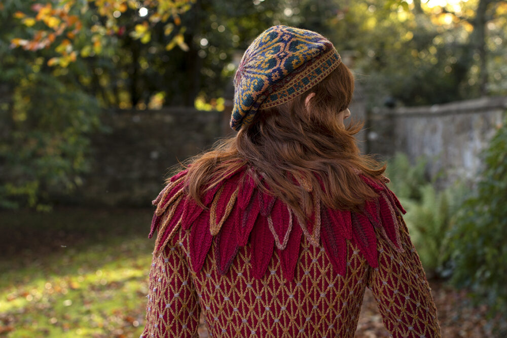 Ruffled Raven Collar patterncard kit design by Alice Starmore in Hebridean 2 Ply yarn