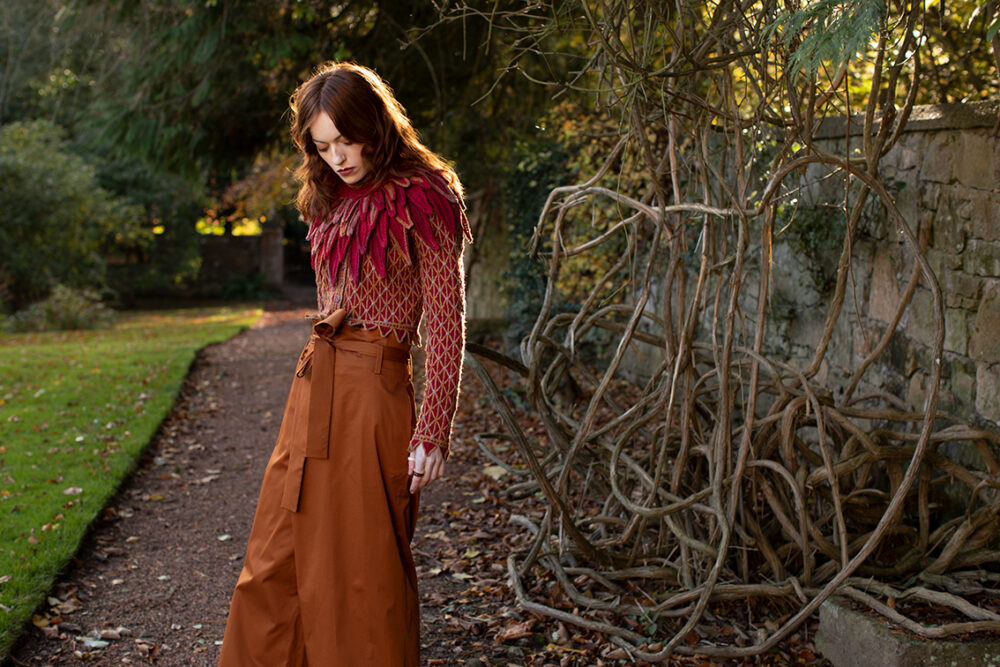 Ruffled Raven Collar patterncard kit design by Alice Starmore in Hebridean 2 Ply yarn