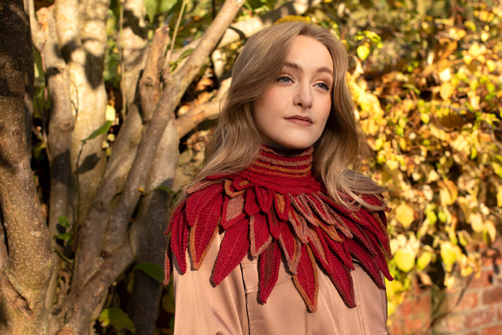 Ruffled Raven Collar patterncard kit design by Alice Starmore in Hebridean 2 Ply yarn