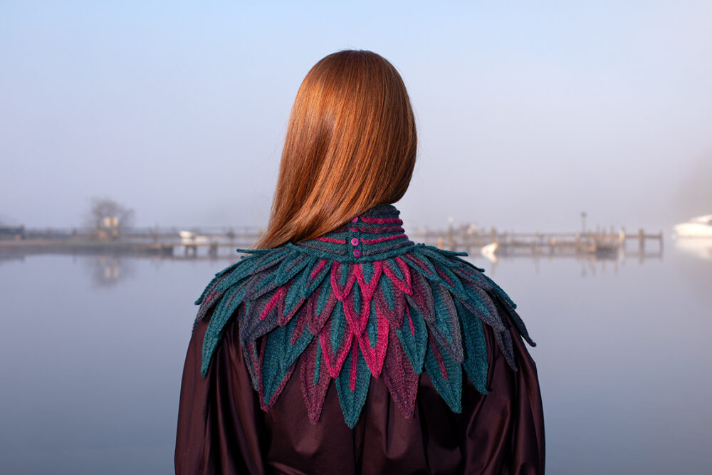 Ruffled Raven Collar patterncard kit design by Alice Starmore in Hebridean 2 Ply yarn