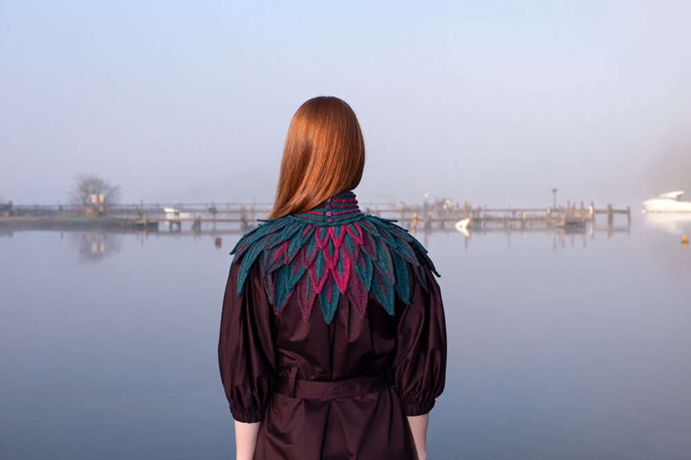 Ruffled Raven Collar patterncard kit design by Alice Starmore in Hebridean 2 Ply yarn