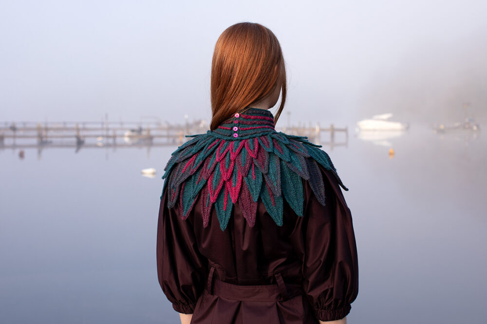 Ruffled Raven Collar patterncard kit design by Alice Starmore in Hebridean 2 Ply yarn