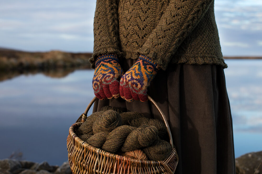 Maidenhair Pullover patterncard kit design by Alice Starmore in Hebridean 3 Ply yarn