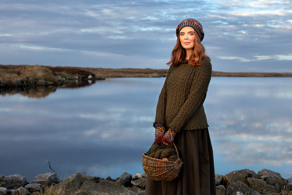 Maidenhair Pullover patterncard kit design by Alice Starmore in Hebridean 3 Ply yarn