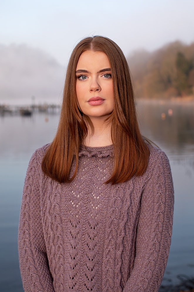 Maidenhair Pullover patterncard kit design by Alice Starmore in Hebridean 3 Ply yarn