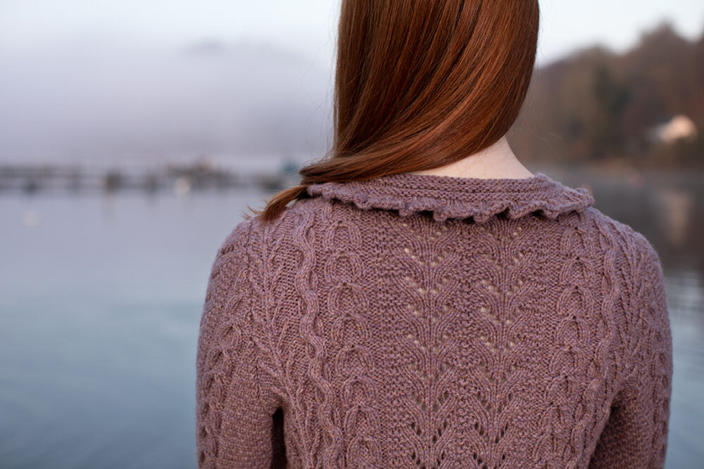 Maidenhair Pullover patterncard kit design by Alice Starmore in Hebridean 3 Ply yarn