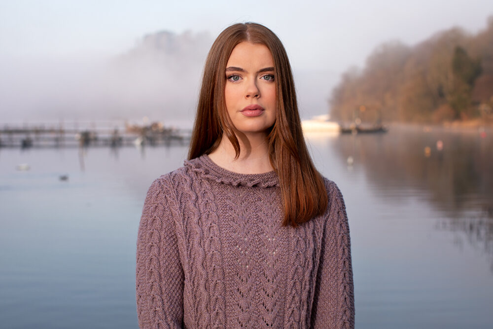 Maidenhair Pullover patterncard kit design by Alice Starmore in Hebridean 3 Ply yarn