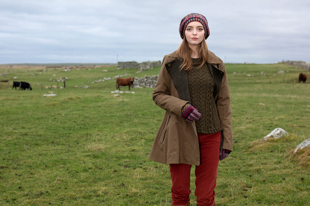 Maidenhair Pullover patterncard kit design by Alice Starmore in Hebridean 3 Ply yarn