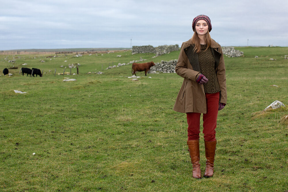Maidenhair Pullover patterncard kit design by Alice Starmore in Hebridean 3 Ply yarn