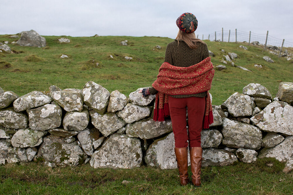 Maidenhair Pullover patterncard kit design by Alice Starmore in Hebridean 3 Ply yarn