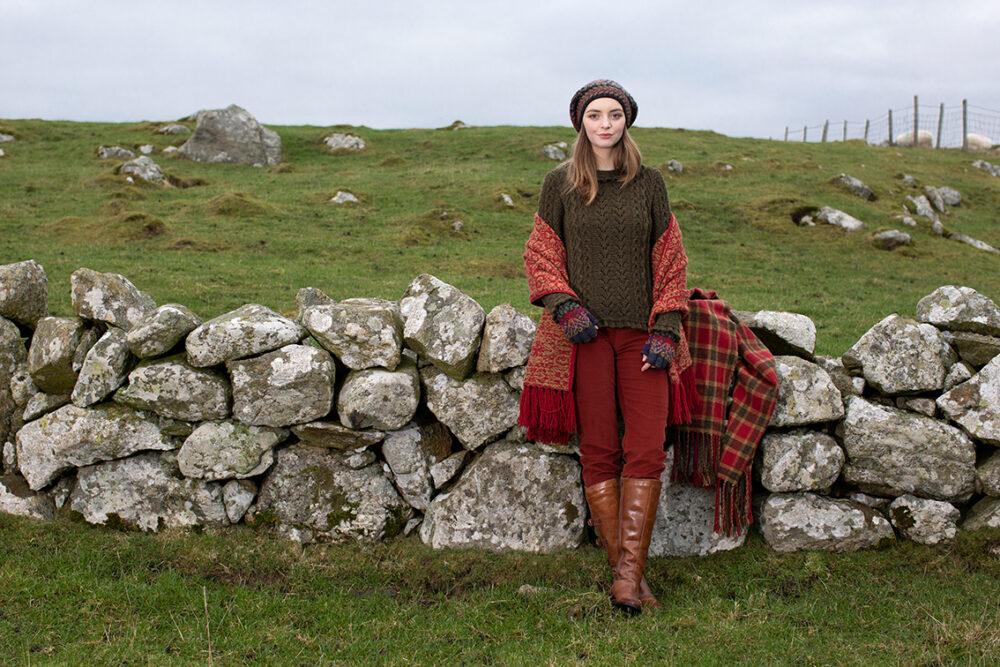 Maidenhair Pullover patterncard kit design by Alice Starmore in Hebridean 3 Ply yarn