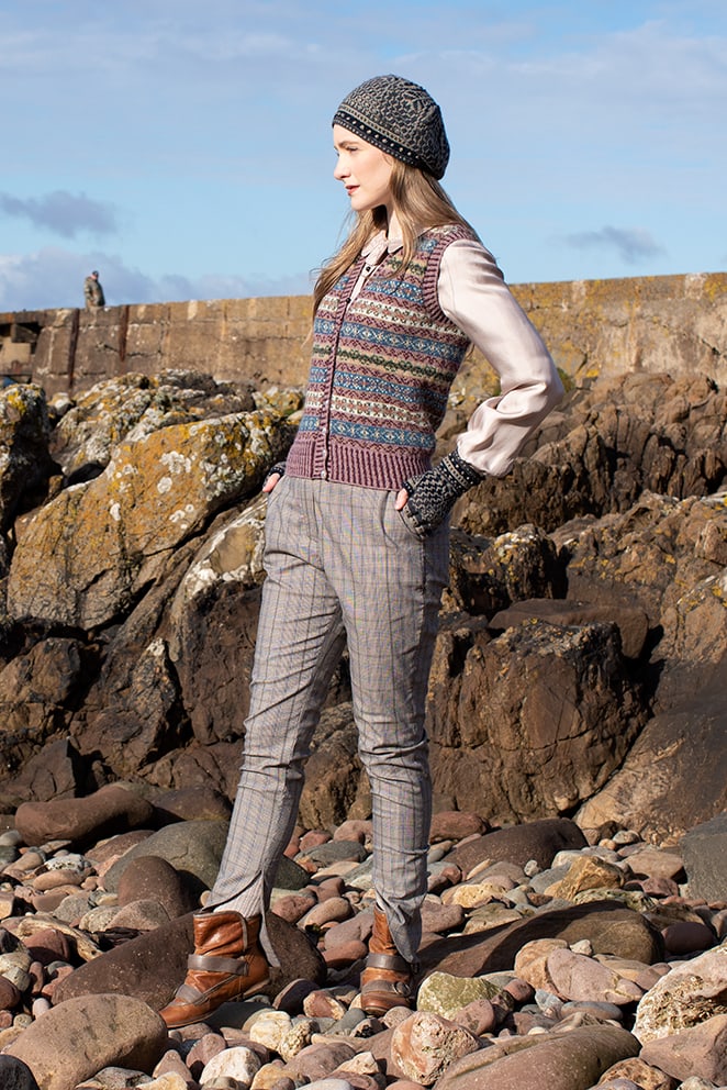 Peigi Waistcoat patterncard kit design by Alice Starmore in Hebridean 2 Ply yarn