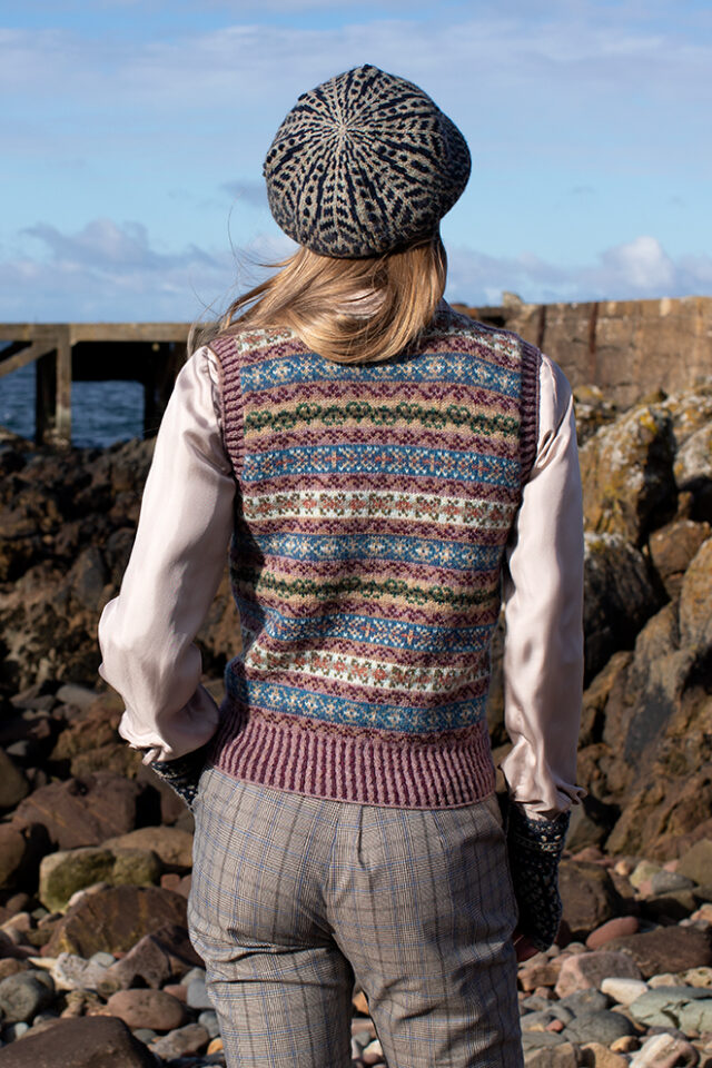 Peigi Waistcoat patterncard kit design by Alice Starmore in Hebridean 2 Ply yarn