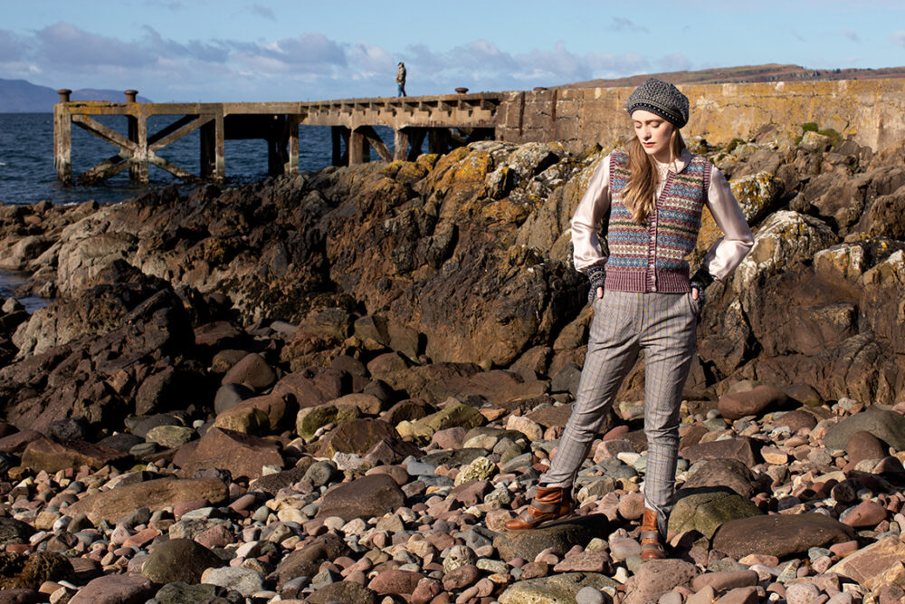 Peigi Waistcoat patterncard kit design by Alice Starmore in Hebridean 2 Ply yarn