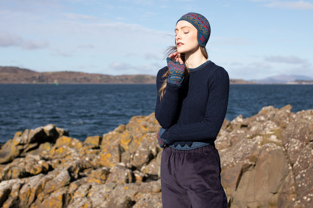 Capillifolium Hat Set patterncard knitwear design by Alice Starmore in pure wool Hebridean 2 Ply hand knitting yarn