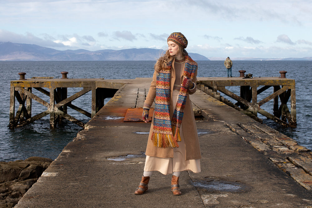 Leo Scarf patterncard knitwear design by Jade Starmore in pure wool Hebridean 2 Ply hand knitting yarn