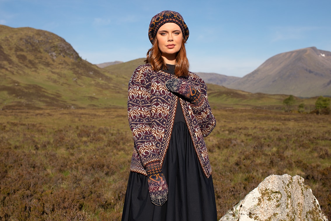 Angels Cardigan patterncard kit design by Jade Starmore & Witch Hare Patterncard Kit by Alice & Jade Starmore in Hebridean 2 Ply yarn