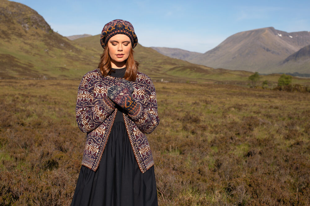 Angels Cardigan patterncard kit design by Jade Starmore & Witch Hare Patterncard Kit by Alice & Jade Starmore in Hebridean 2 Ply yarn