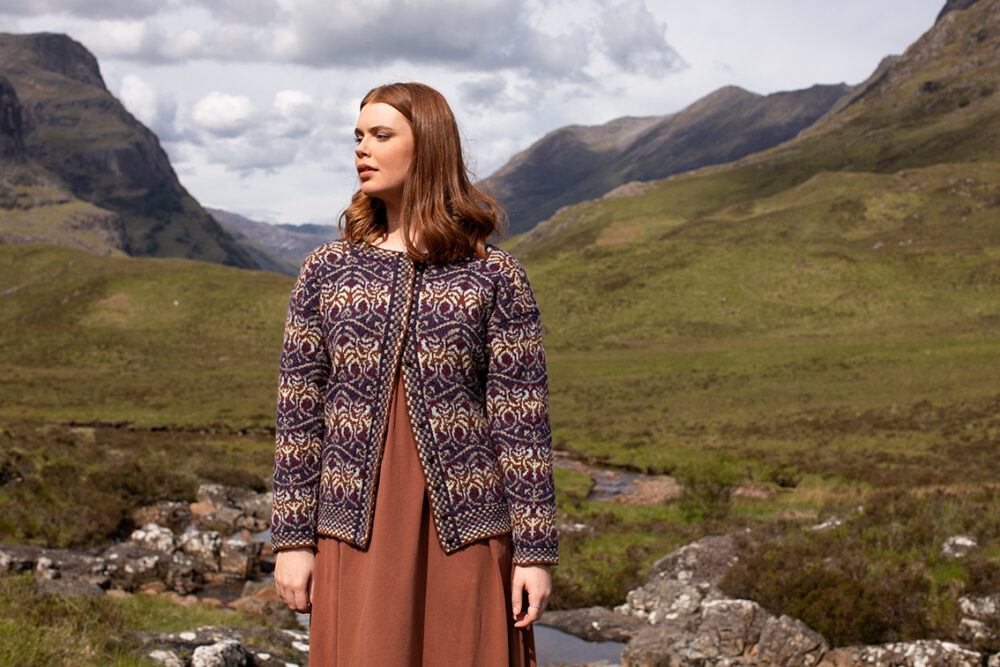 Angels Cardigan patterncard kit design by Jade Starmore in Hebridean 2 Ply yarn