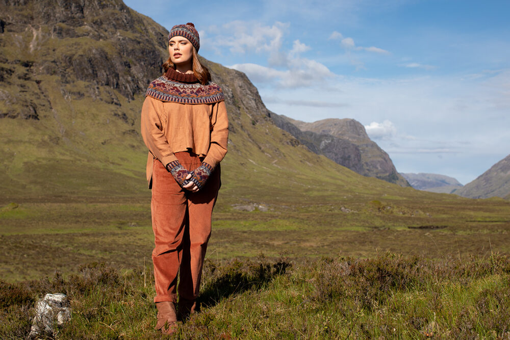 Hawk & Hound patterncard knitwear design by Jade Starmore in pure wool Hebridean 2 Ply hand knitting yarn