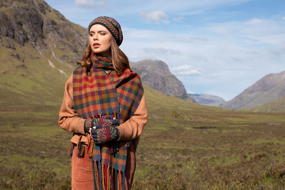 Red Jacobite Rose patterncard kit design by Alice Starmore in Hebridean 2 Ply yarn