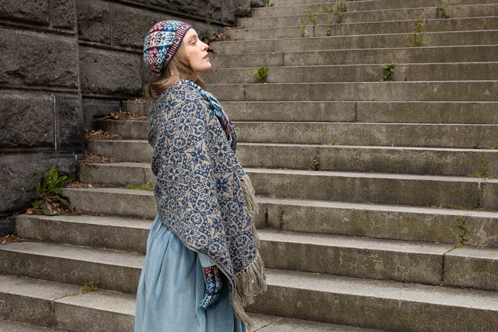 Diamond Jubilee patterncard kit design by Alice Starmore with Persian Tiles Wrap by Jade Starmore in Hebridean 2 Ply yarn